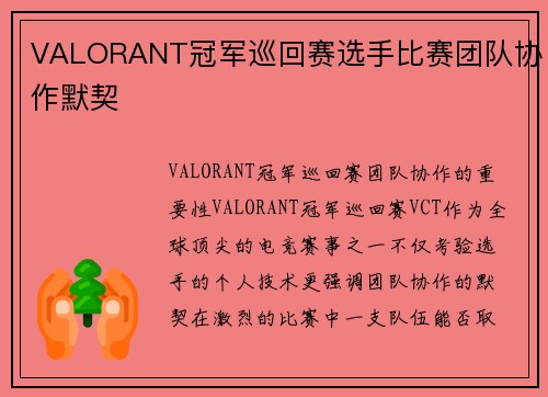VALORANT冠军巡回赛选手比赛团队协作默契